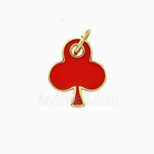 ACE of Clubs Copper Pendant Red Enamel Gold Plated