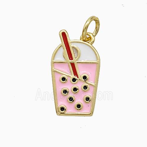 Ice Cream Bottle Drink Cup Charms Copper Pendant Enamel Gold Plated