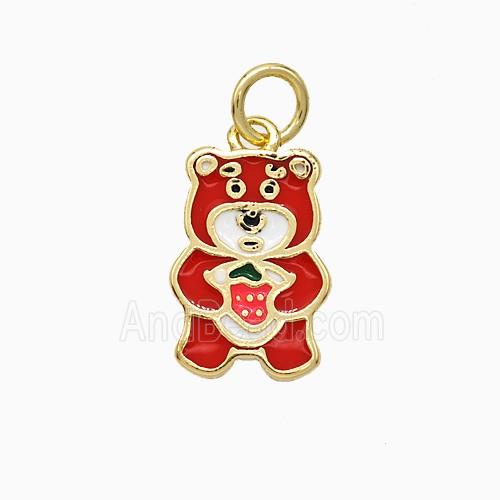 Copper Bear Pendant Red Enamel Gold Plated