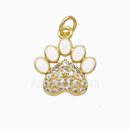 Copper Paw Charms Pendant Pave Zirconia White Enamel Gold Plated