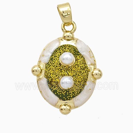 Copper Oval Pendant Pave Pearlized Resin Gold Plated