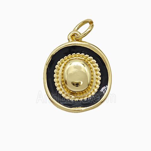 Copper Hat Pendant Black Enamel Gold Plated