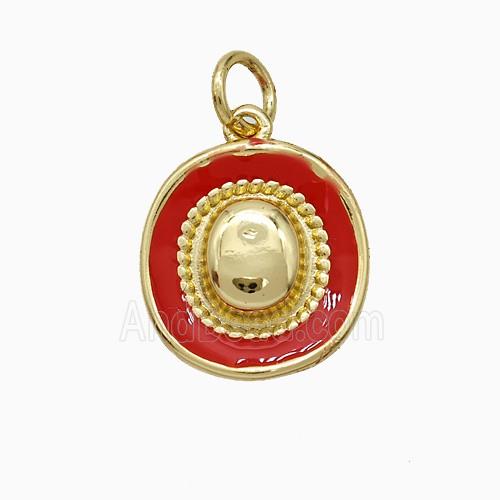 Copper Hat Pendant Red Enamel Gold Plated