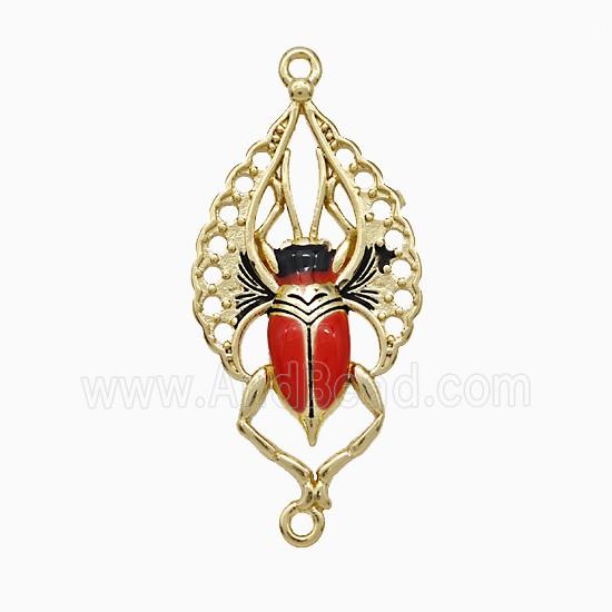 Beetle Charms Copper Pendant Red Enamel Gold Plated
