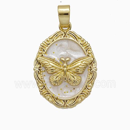 Copper Butterfly Pendant White Painted Gold Plated