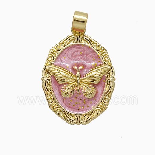 Copper Butterfly Pendant Pink Painted Gold Plated