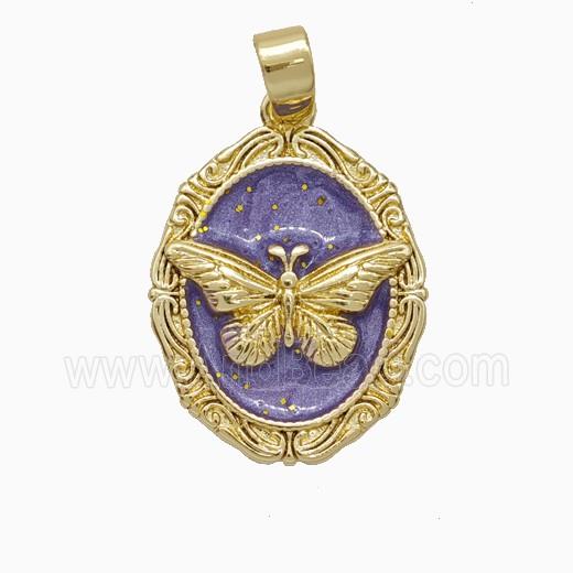 Copper Butterfly Pendant Purple Painted Gold Plated