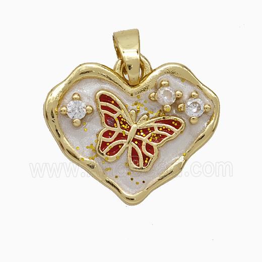 Copper Butterfly Pendant Pave Zirconia Painted Heart Gold Plated