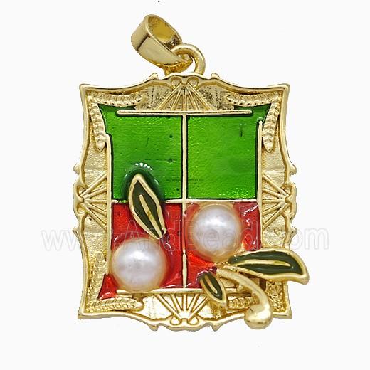 Copper Flower Pendant Pave Pearlized Resin Painted Gold Plated
