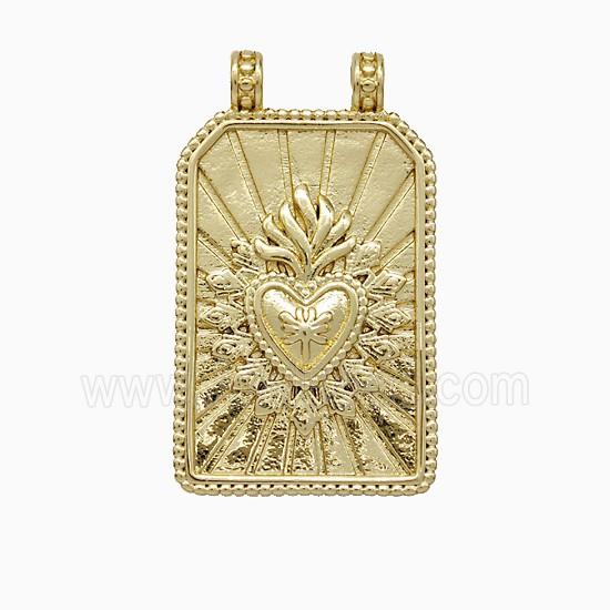 Copper Heart Pendant Rectangle 2loops Gold Plated