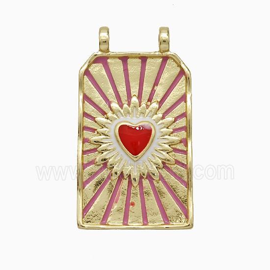 Copper Heart Pendant Rectangle Enamel 2loops Gold Plated