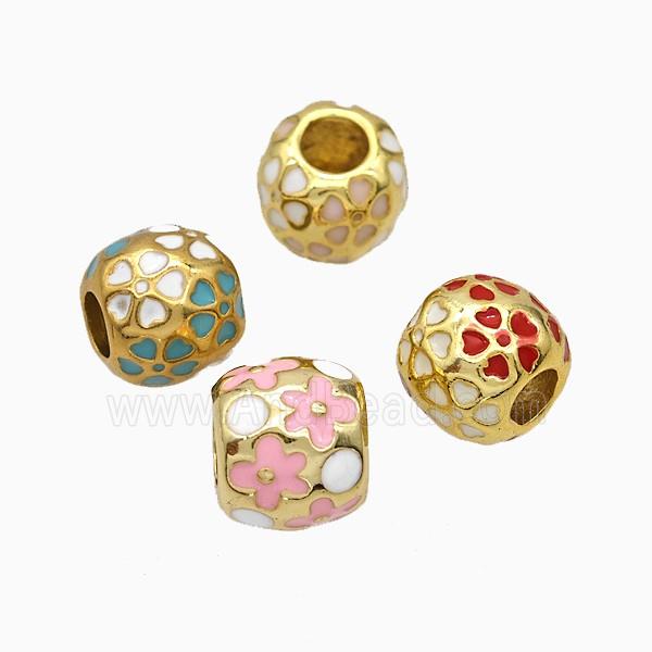 Copper Round Beads Enamel Large Hole Gold Plated Mixed