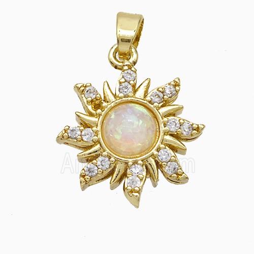 Copper Sun Pendant Pave Zirconia Fire Opal Gold Plated