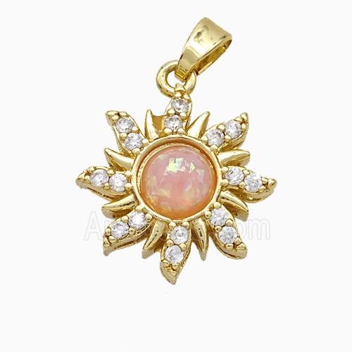 Copper Sun Pendant Pave Zirconia Fire Opal Gold Plated