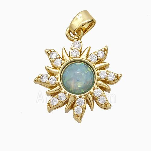 Copper Sun Pendant Pave Zirconia Fire Opal Gold Plated