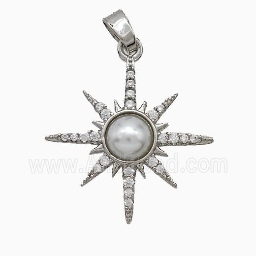 Copper Sun Pendant Pave Zirconia Pearlized Resin Platinum Plated