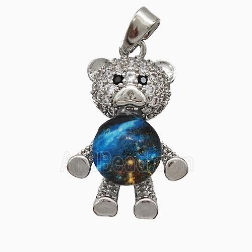 Copper Bear Pendant Pave Zirconia Resin Platinum Plated