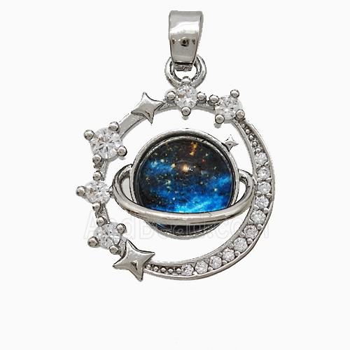 Copper Earth And Moon Pendant Pave Zirconia Resin Platinum Plated