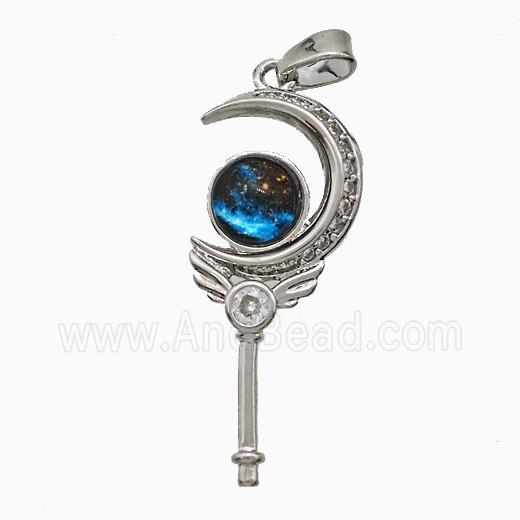 Copper Magic Wand Pendant Pave Zirconia Resin Moon Platinum Plated