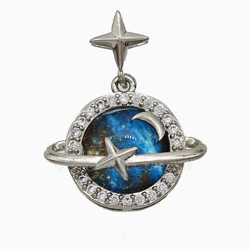 Copper Planet Pendant Pave Zirconia Resin Platinum Plated