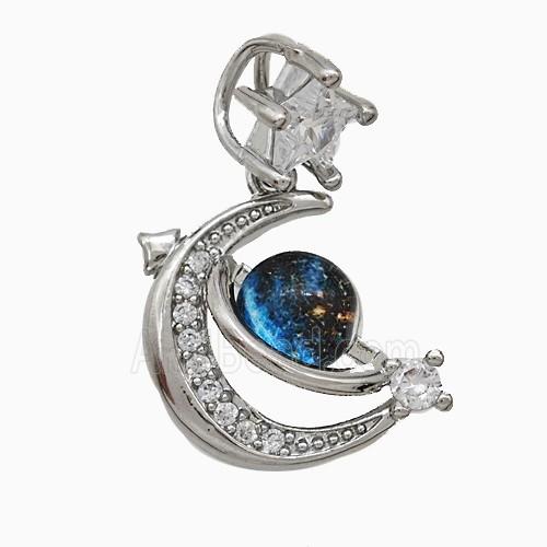 Copper Moon And Earth Pendant Pave Zirconia Resin Platinum Plated