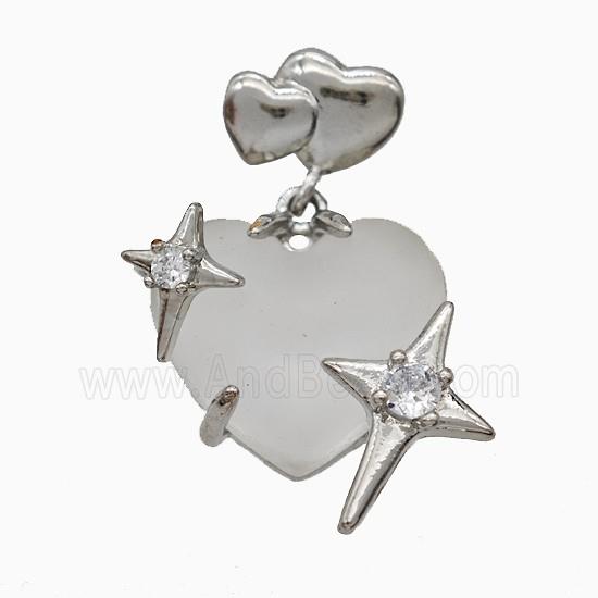 White Resin Heart Pendant Copper Star Pave Zirconia Platinum Plated