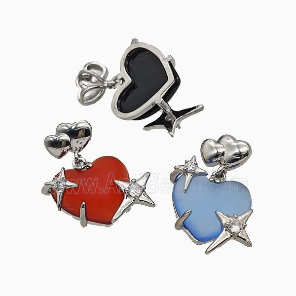 Resin Heart Pendant Copper Star Pave Zirconia Platinum Plated Mixed