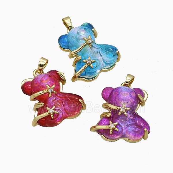 Resin Bear Pendant Copper Star Pave Zirconia Gold Plated Mixed