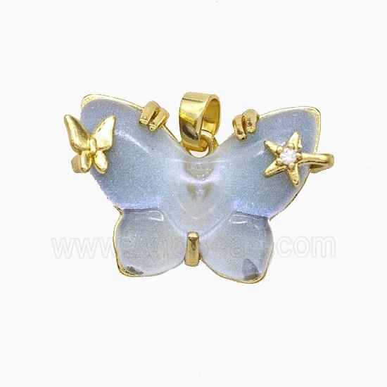 Gray Resin Butterfly Pendant Copper Star Pave Zirconia Gold Plated