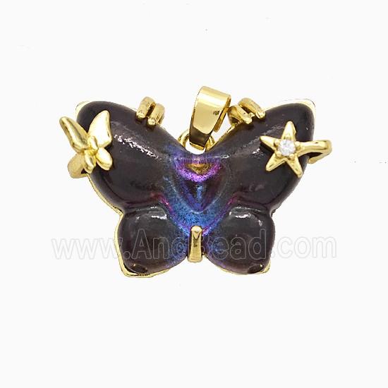 Black Resin Butterfly Pendant Copper Star Pave Zirconia Gold Plated