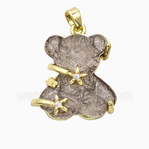 Coffee Resin Bear Pendant Copper Star Pave Zirconia Gold Plated