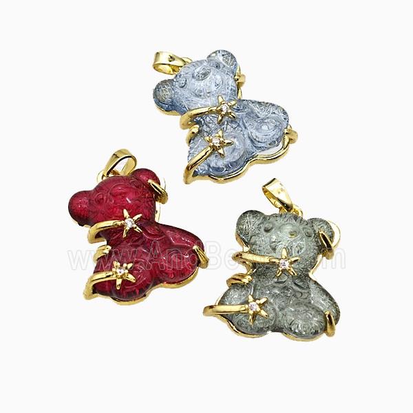 Resin Bear Pendant Copper Star Pave Zirconia Gold Plated Mixed