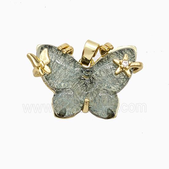 Resin Butterfly Pendant Copper Star Pave Zirconia Gold Plated
