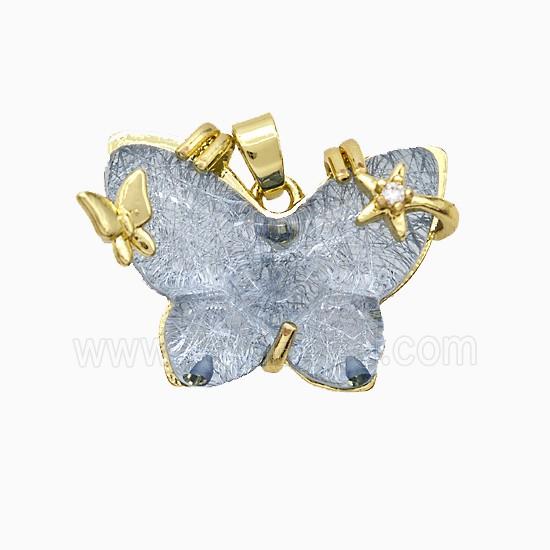 Grayblue Resin Butterfly Pendant Copper Star Pave Zirconia Gold Plated