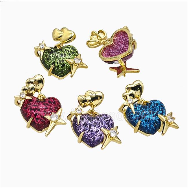 Resin Heart Pendant Copper Star Pave Zirconia Gold Plated Mixed