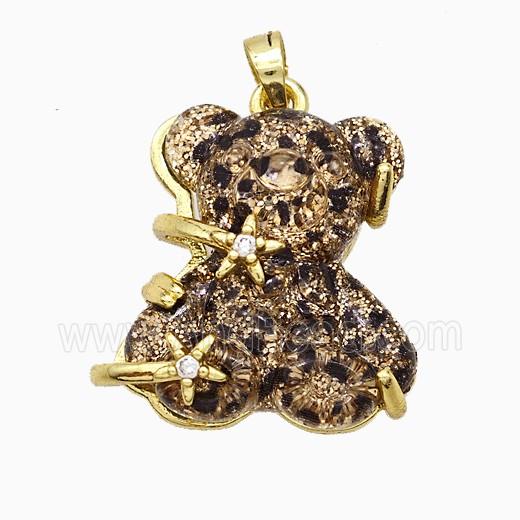 Coffee Resin Bear Pendant Copper Star Pave Zirconia Gold Plated