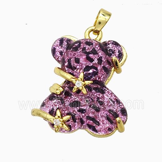 Hotpink Resin Bear Pendant Copper Star Pave Zirconia Gold Plated