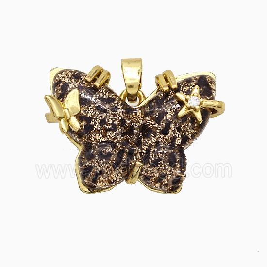 Coffee Resin Butterfly Pendant Copper Star Pave Zirconia Gold Plated
