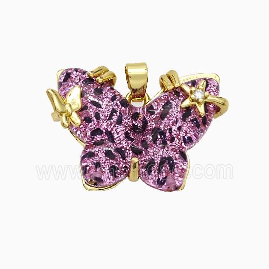 Hotpink Resin Butterfly Pendant Copper Star Pave Zirconia Gold Plated
