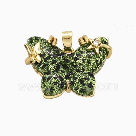 Green Resin Butterfly Pendant Copper Star Pave Zirconia Gold Plated