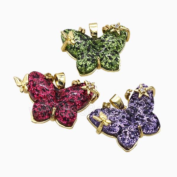 Resin Butterfly Pendant Copper Star Pave Zirconia Gold Plated Mixed