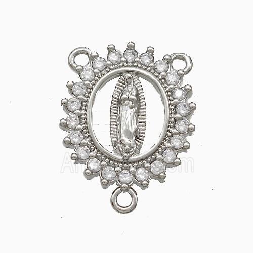 Virgin Mary Charms Copper Pendant Pave Zirconia 3loops Platinum Plated