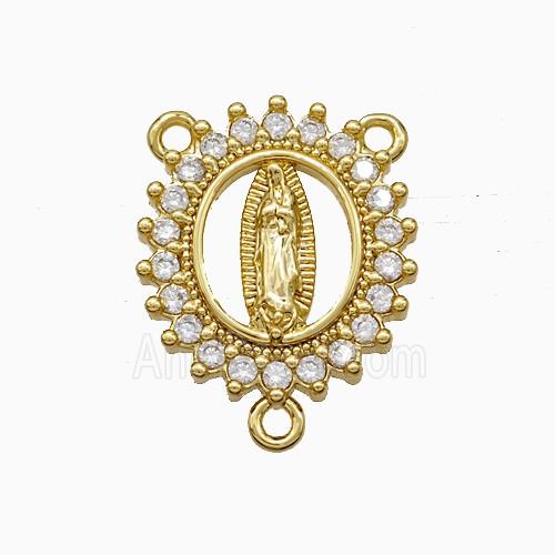 Virgin Mary Charms Copper Pendant Pave Zirconia 3loops Gold Plated