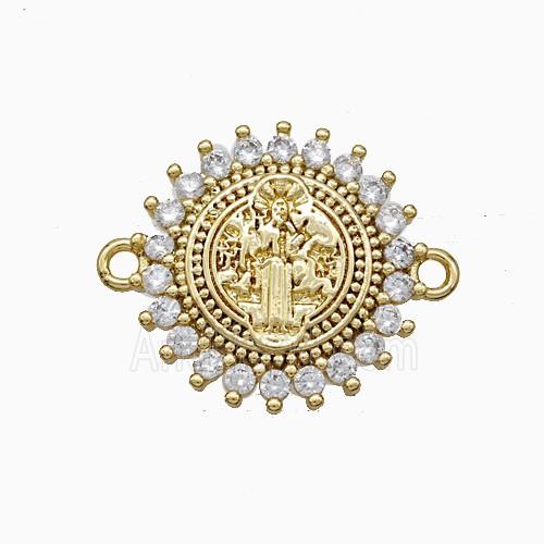 Jesus Charms Copper Connector Pave Zirconia 18K Gold Plated