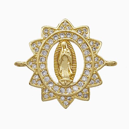 Virgin Mary Charms Copper Connector Pave Zirconia 18K Gold Plated