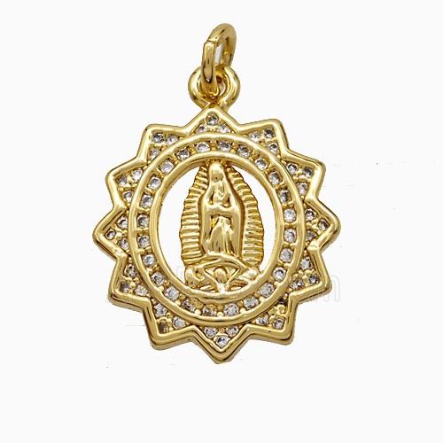 Virgin Mary Charms Copper Pendant Pave Zirconia 18K Gold Plated
