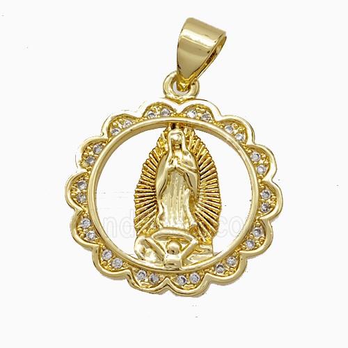 Virgin Mary Charms Copper Pendant Pave Zirconia 18K Gold Plated