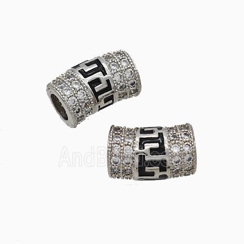 Copper Tube Beads Pave Zirconia Black Enamel Curving Large Hole Platinum Plated