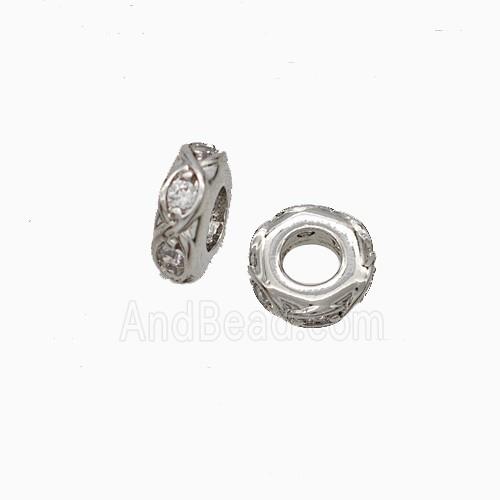 Copper Heishi Beads Pave Zirconia Platinum Plated