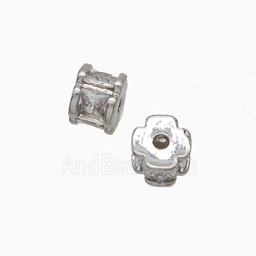 Copper Tube Beads Pave Zirconia Platinum Plated